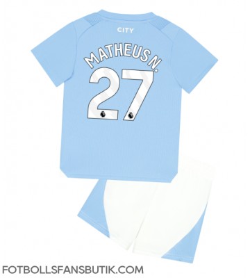 Manchester City Matheus Nunes #27 Replika Hemmatröja Barn 2023-24 Kortärmad (+ Korta byxor)